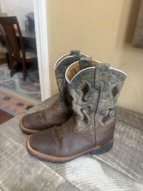 Dan Post Children's Creek Leather Brown & Blue Western Boots Sz 13d
